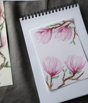 Rozkvetlá magnolie (akvarel)